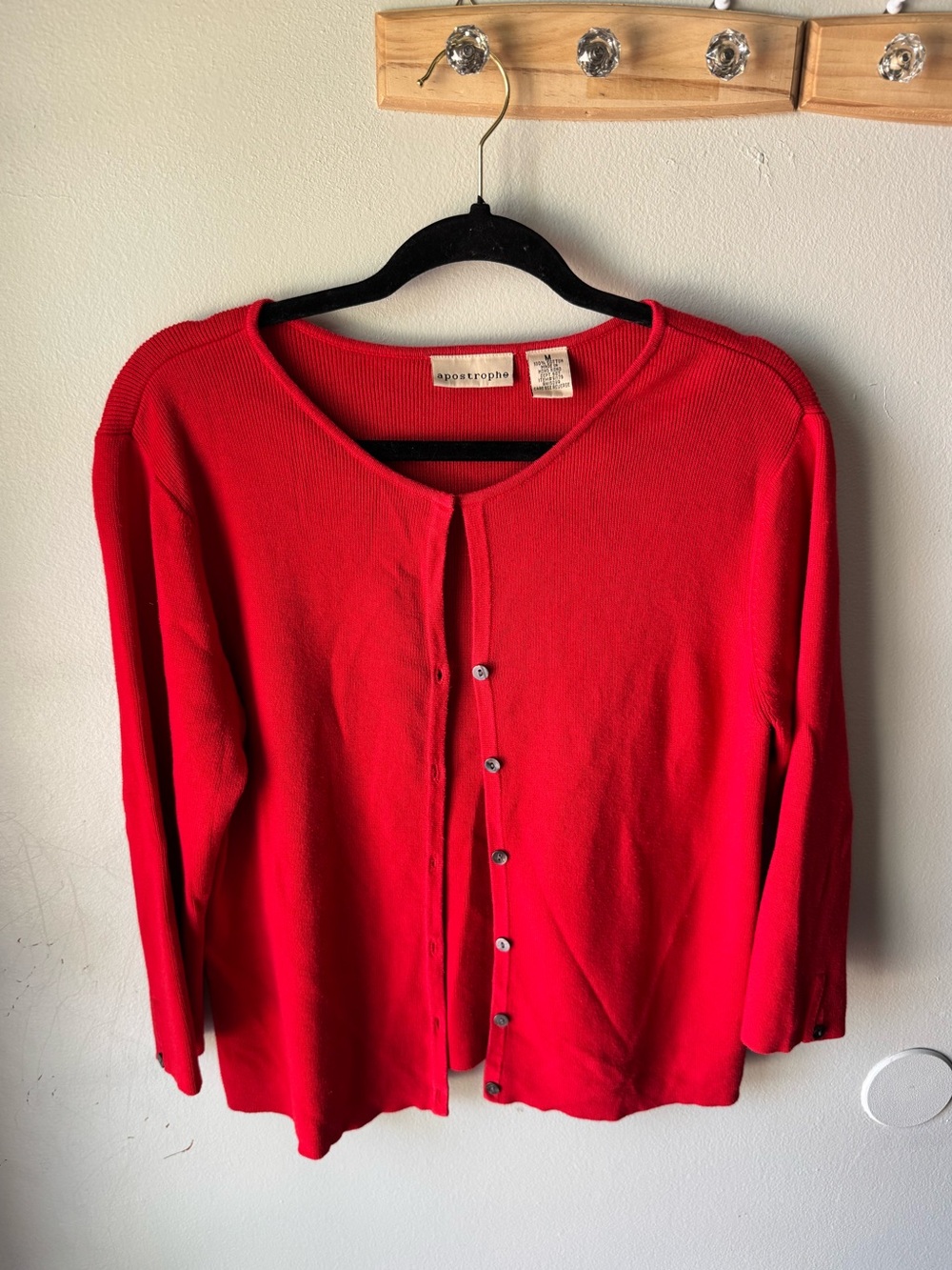 Vintage Apostrophe Cherry Red 100% Cotton Cardigan - Size M